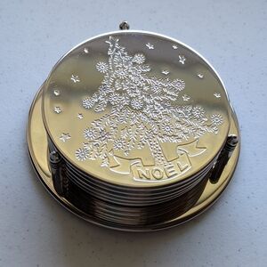 Silver Plated Christmas Tree Coasters Noel Holiday Set Of 6